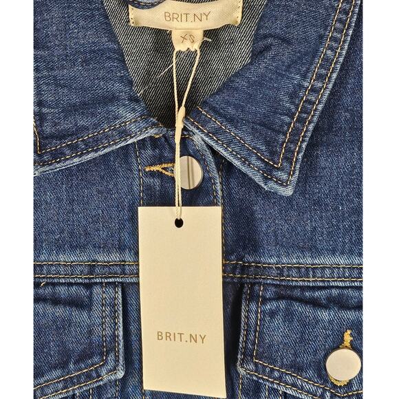 BRIT.NY WOMEN'S BLUE JEAN JACKET W/ SEWN ART CHAIN DESIGN PATCH ON BACK SIZE XS - Picture 5 of 8